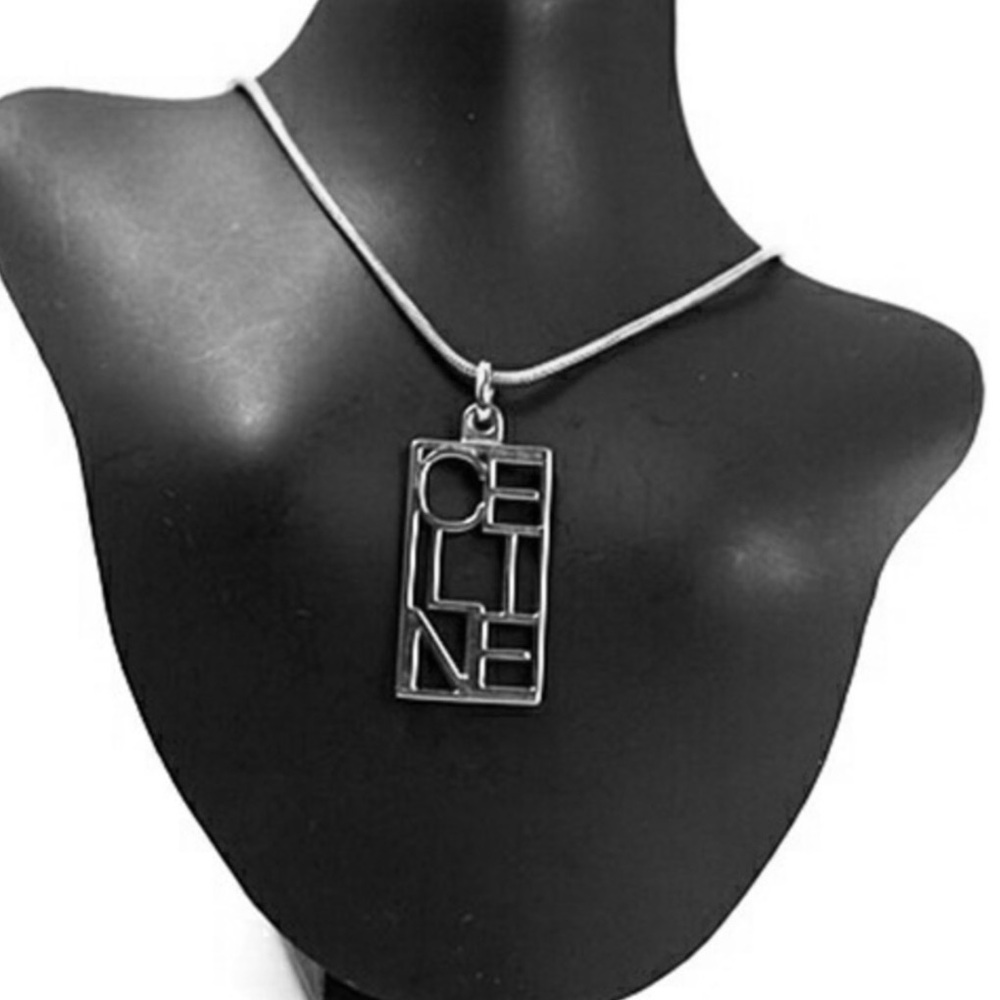 AUTH Celine Logo Pendant Necklace Silver